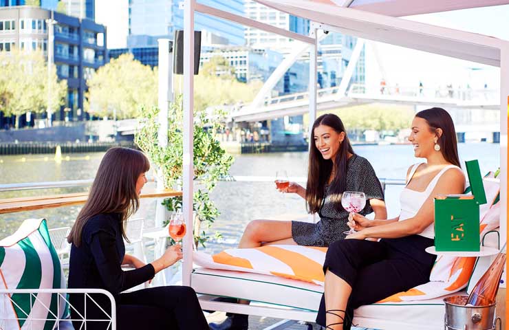 Arbory Afloat Arbory riverside drinks day bar Yarra River Melbourne day drinks europe whats on Melbourne food wine cocktails
