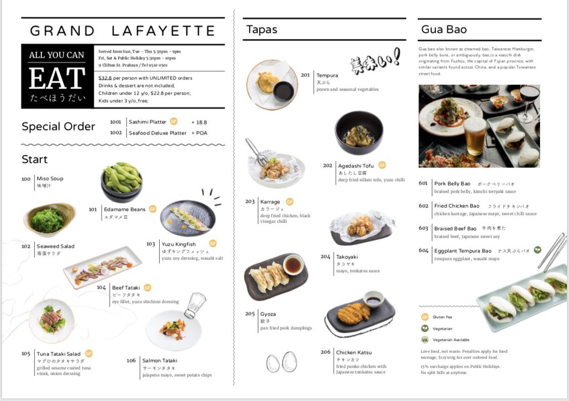 Grand Lafayette Menu Japanese Restaurant Melbourne Prahan dining all you can eat dessert brunch dinner top best good 1